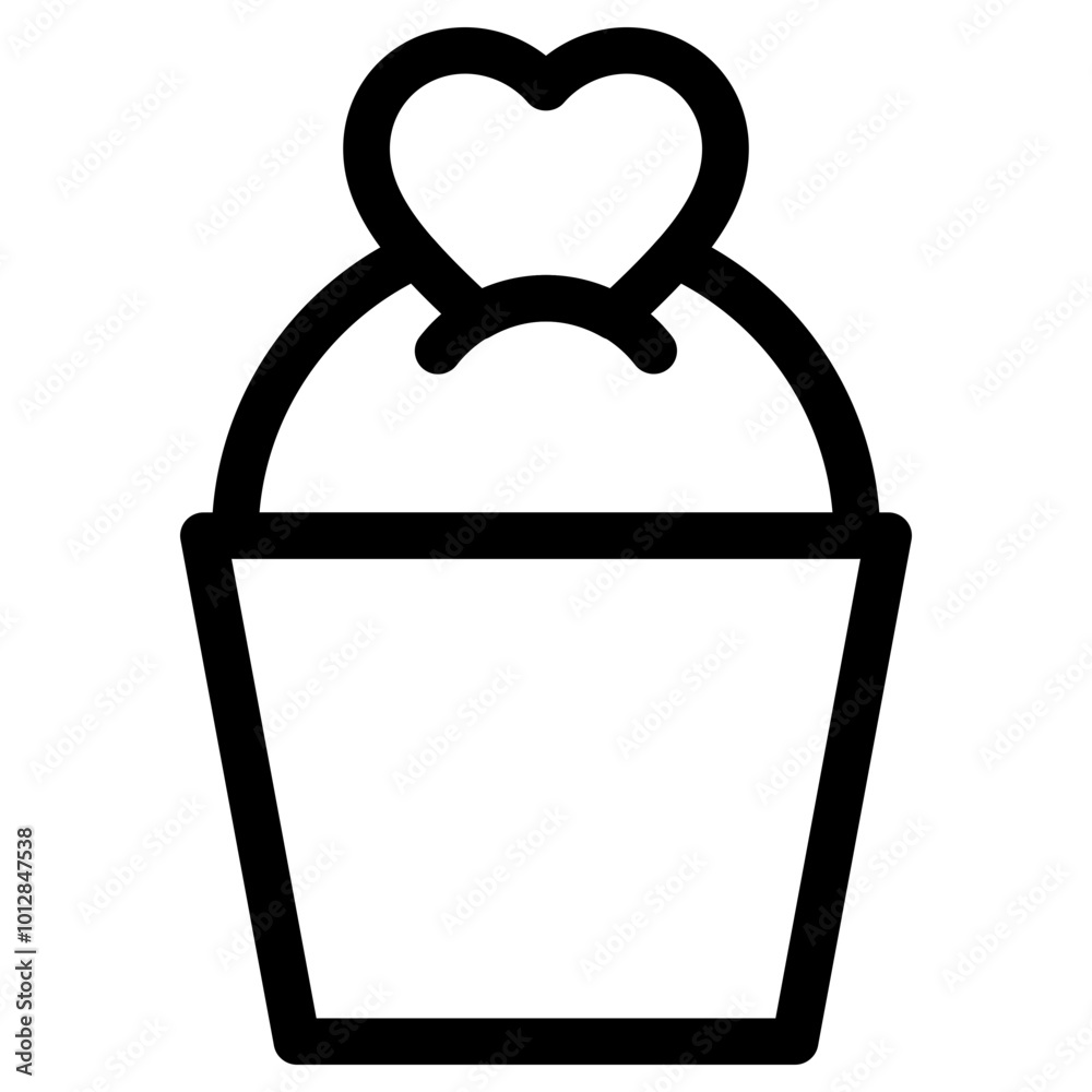 Cupcake Heart Icon Outline Style. Simple Romance Vector Illustration.