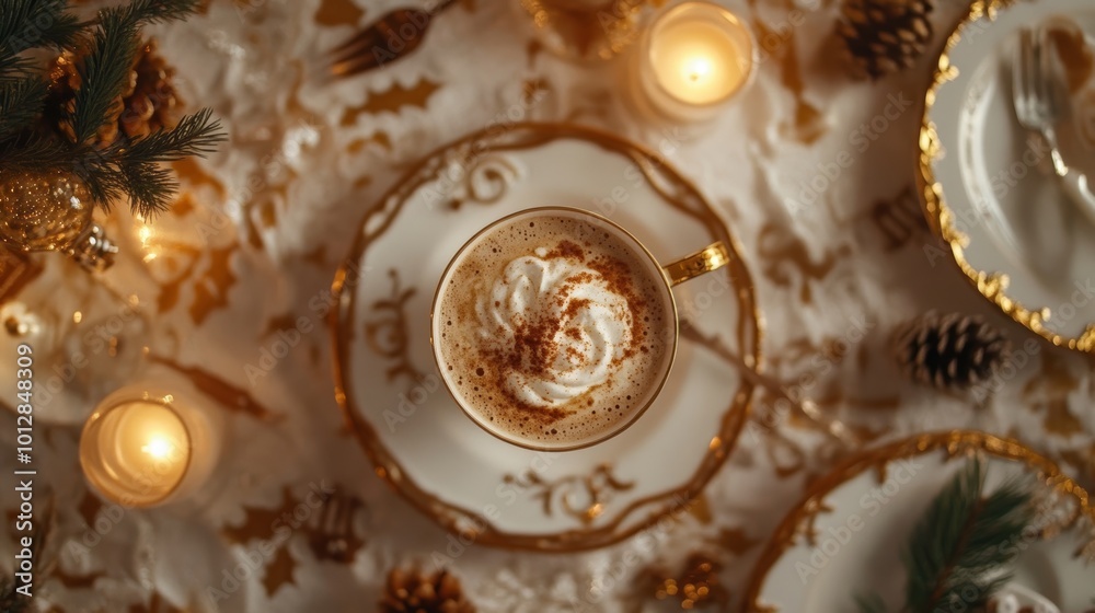 Indulge in a Luxurious Seasonal Coffee Experience with Whipped Cream and Cinnamon in a Festively Decorated Setting Indulge in a Luxurious Seasonal Coffee Experience with Whipped Cream and Cinnamon in a Festively Decorated Setting