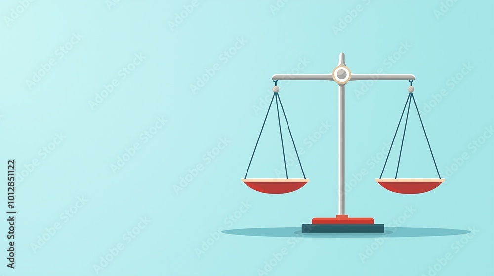 Scales of justice with equal weights, representing fairness, flat design illustration Scales of justice with equal weights, representing fairness, flat design illustration