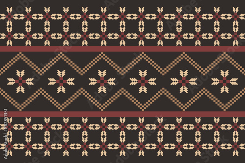 Geometric and cross stitch traditional ethnic pattern.floral pixel art embroidery. Elegance background abstract Aztec seamless pattern for fabric,cloth,dress,carpet,curtain,sarong,batik,wallpaper.