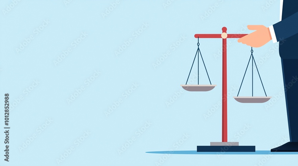 Justice scales with open hands beneath, support for equality, flat design illustration Justice scales with open hands beneath, support for equality, flat design illustration