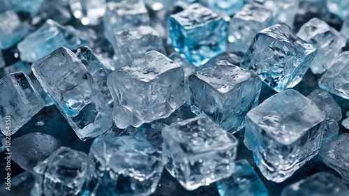 A large number of ice cubes are piled up.
