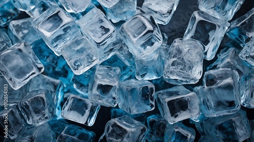 A large number of ice cubes are piled up.