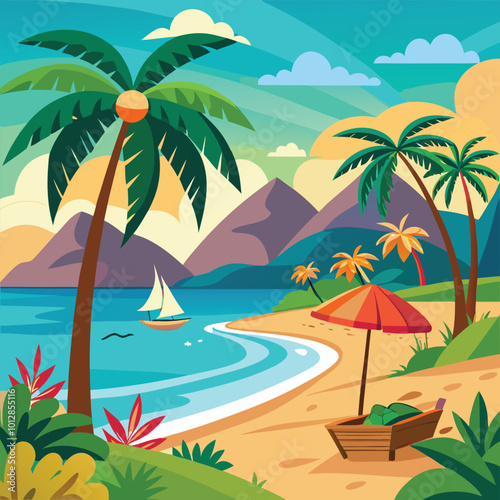 tropical island with palm trees