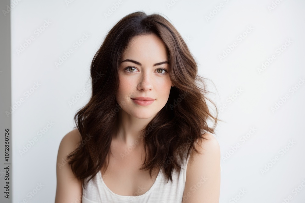 Portrait of a beautiful young woman with long brown hair on white background Portrait of a beautiful young woman with long brown hair on white background