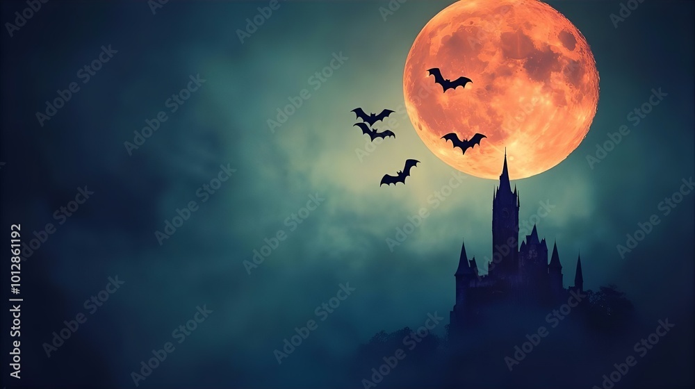 A spooky Halloween night scene featuring a haunted house surrounded by dark trees and a glowing moon in the sky, illustrated in a cartoon style A spooky Halloween night scene featuring a haunted house surrounded by dark trees and a glowing moon in the sky, illustrated in a cartoon style