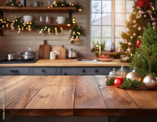 A visually stunning image of a Christmas kitchen, showcasing the beauty and joy of the holiday season