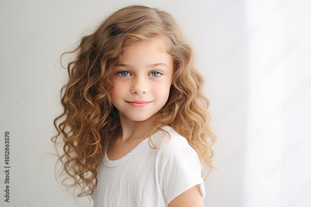 Portrait of cute little girl with long curly hair looking at camera Portrait of cute little girl with long curly hair looking at camera