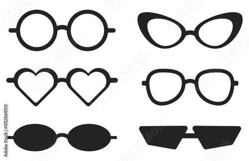 Black silhouette collection clipart sunglasses flat illustration