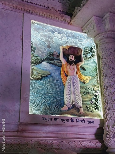 Canvas Print pictures of krishna leela, painting on prem mandir wall