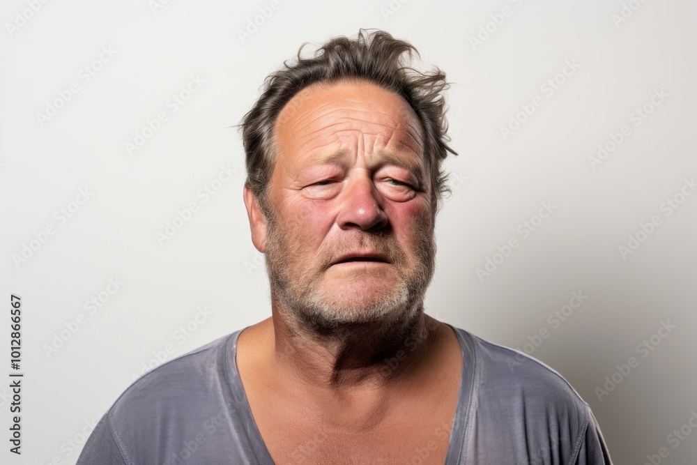 Portrait of a middle aged man making funny face against white background Portrait of a middle aged man making funny face against white background