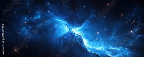 Stars and nebulae in a captivating blue galaxy dance in the cosmos