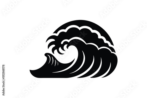 A tsunami vector silhouette line art style