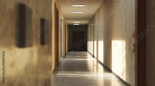 Empty Hallway with Sunlight Streaming In