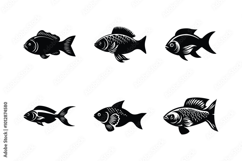 Fish icon silhouette vector set. food illustration sign collection design Fish icon silhouette vector set. food illustration sign collection design