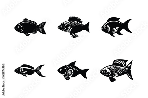 Fish icon silhouette vector set. food illustration sign collection design