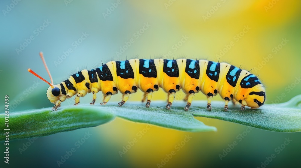 Striped Caterpillar on Leaf Striped Caterpillar on Leaf