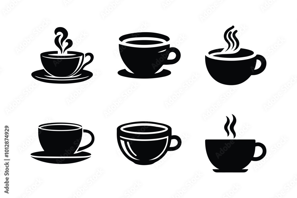 Fototapeta premium Coffee cup icon silhouette set. Cup a coffee icon vector illustration white background.