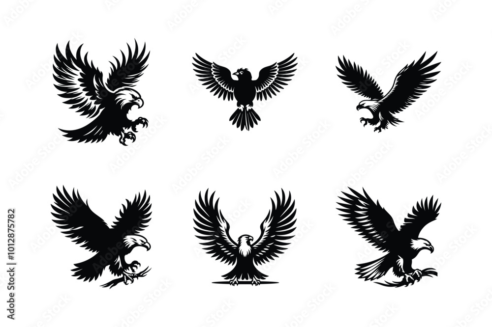 Obraz premium Eagle icon silhouette illustration vector set. Eagle set white background
