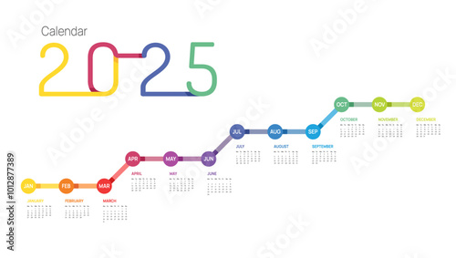Calendar 2025 Line week start Monday corporate design template vector.