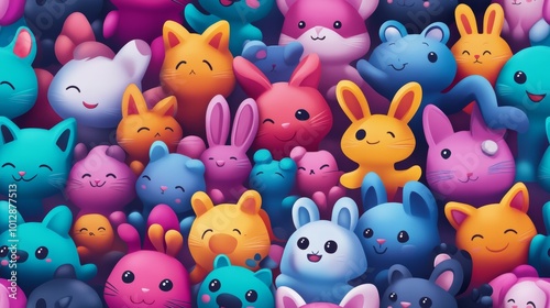 Cute Colorful Cartoon Animal Characters Background