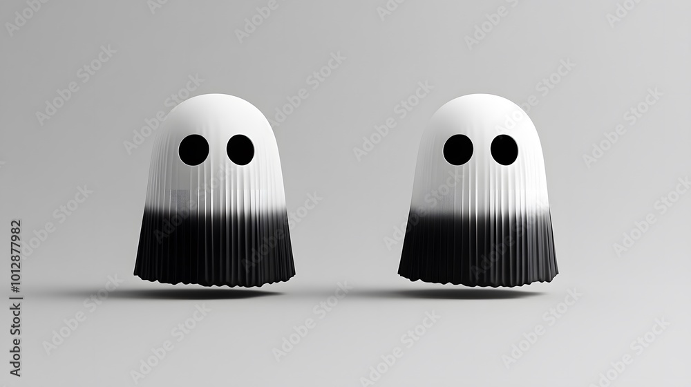 Fototapeta premium Two whimsical ghost figures with a gradient design on a sleek gray background.