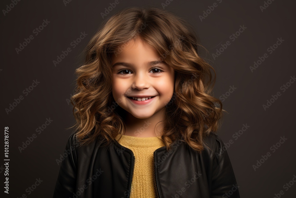 Portrait of a cute little girl with curly hair over dark background Portrait of a cute little girl with curly hair over dark background