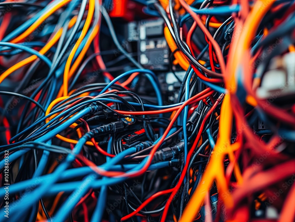 Vibrant Chaos: A Close-Up of Colorful Cable Entanglement for Stunning Sports Interior Posters Vibrant Chaos: A Close-Up of Colorful Cable Entanglement for Stunning Sports Interior Posters