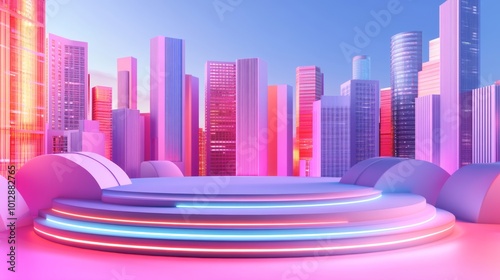 Futuristic Cityscape with Vibrant Neon Colors photo