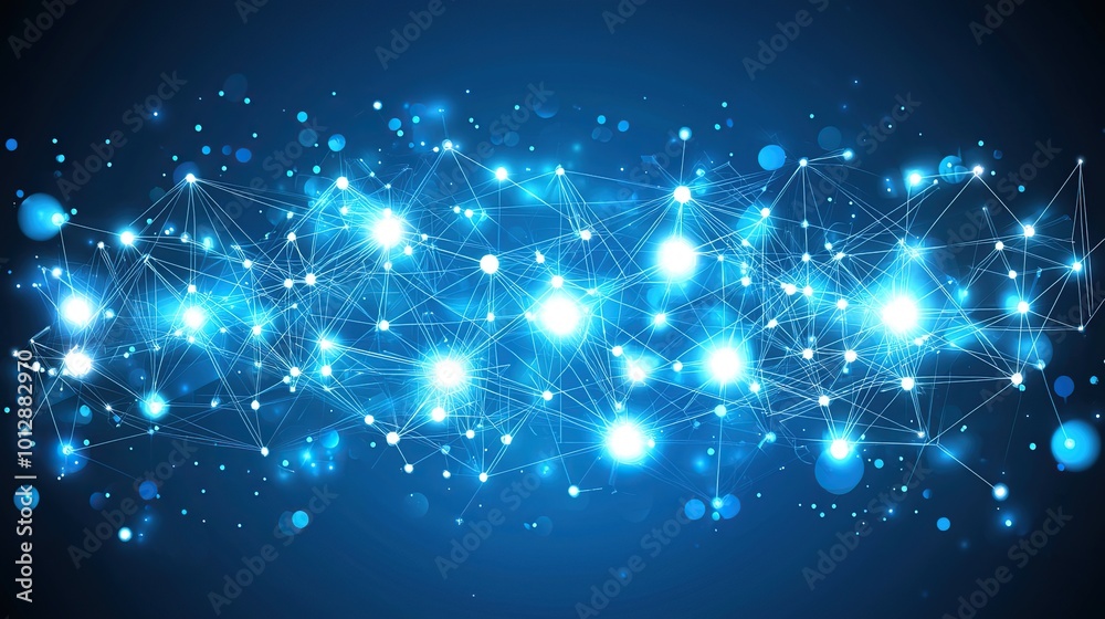 Abstract digital network with glowing points and lines on blue background. Abstract digital network with glowing points and lines on blue background.
