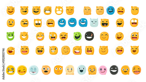 WhatsApp Emoticons Vector Collection 2023 Complete Set of Diverse Expressive Emoji Faces for Communication and Digital Messaging