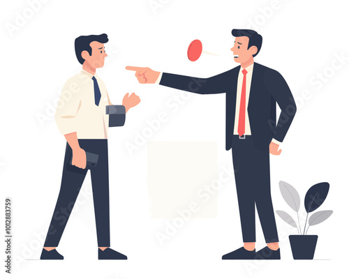 Business Whistleblower Exposing Corporate Misconduct, Flat Minimalist Vector, Businessman Blowing Whistle Pointing Signal, Illustrating Illegal Activity Disclosure in Workplace