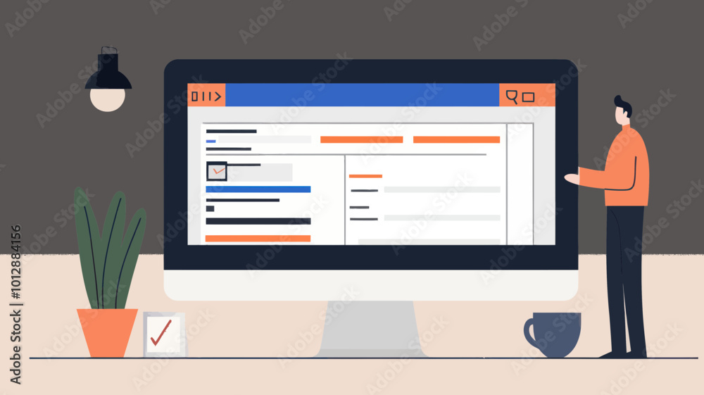 Vector Illustration of Search Engine Optimization SEO Concept with Person Analyzing Data on Computer Screen, Digital Marketing Strategy, Flat Design Vector Illustration of Search Engine Optimization SEO Concept with Person Analyzing Data on Computer Screen, Digital Marketing Strategy, Flat Design