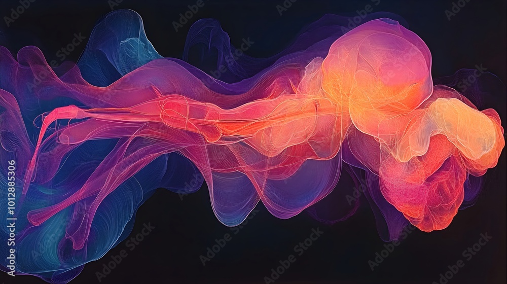 Obraz premium Abstract Painting with Surgical Instruments and Fluid Shapes
