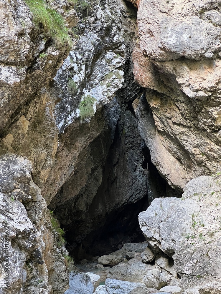 Obraz premium Mlinarica gorge or Mlinarica Canyon, Trenta (Triglav National Park, Slovenia) - Die Flussbetten von Mlinarica oder Tröge der Mlinarica, Trenta (Triglav-Nationalpark, Slowenien) - Korita Mlinarice