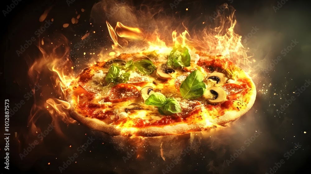 Surreal Artistic Representation of Pizza with Toppings Surreal Artistic Representation of Pizza with Toppings