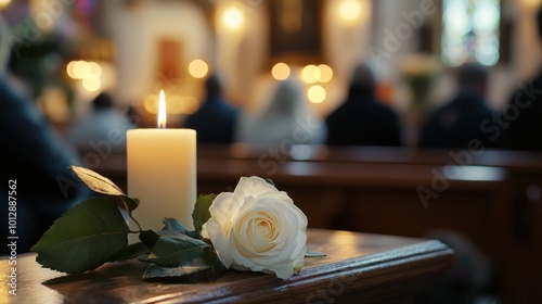 Candle and Rose in Church