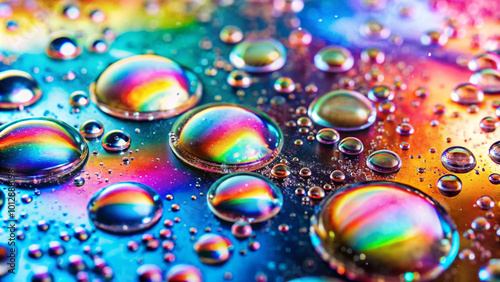 Colorful oil droplets create vibrant, abstract pattern