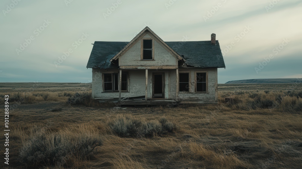 Dilapidated House with Broken Windows in Remote Area Dilapidated House with Broken Windows in Remote Area