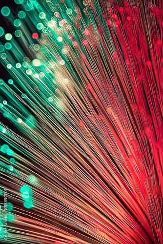 Abstract Macro Image of Red and Green Fiber Optic Cables