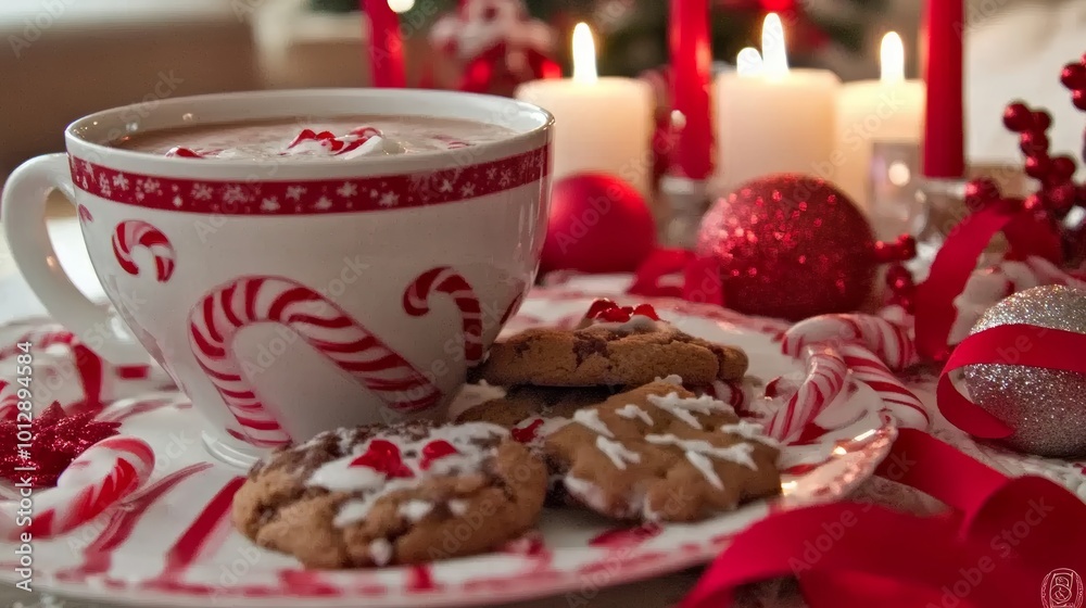 Delightful Holiday Treats: A Cozy Cup of Hot Chocolate with Festive Cookies and Candy Canes Delightful Holiday Treats: A Cozy Cup of Hot Chocolate with Festive Cookies and Candy Canes