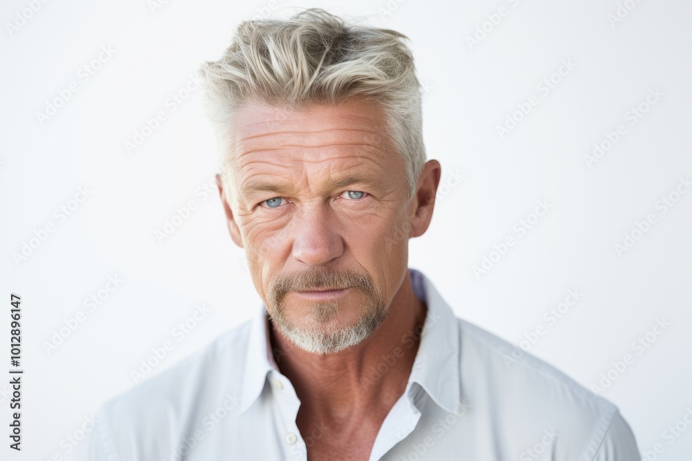 Portrait of handsome mature man looking at camera while standing against white background Portrait of handsome mature man looking at camera while standing against white background