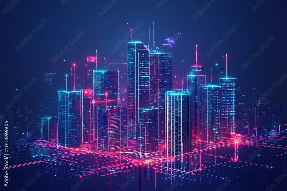 Holograme style 3D model building with dark blue technology background Generative by Ai Holograme style 3D model building with dark blue technology background Generative by Ai
