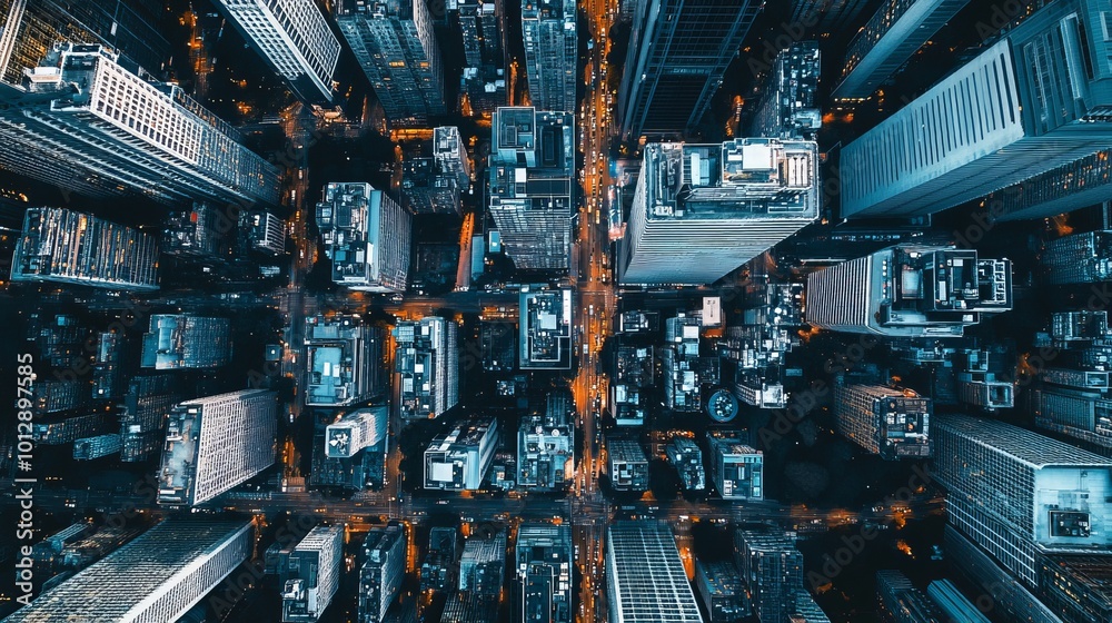 Aerial View of Urban Cityscape at Night Aerial View of Urban Cityscape at Night