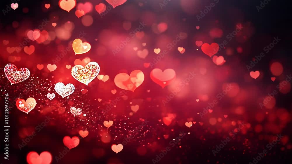 Romantic Red Hearts Bokeh Animation with Sparkling Effects