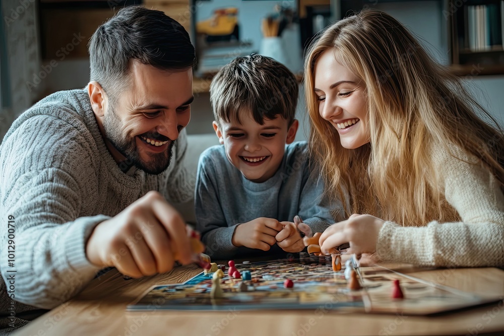 Fototapeta premium A Family Playing a Board Game Together, Enjoying a Fun and Relaxing Activity