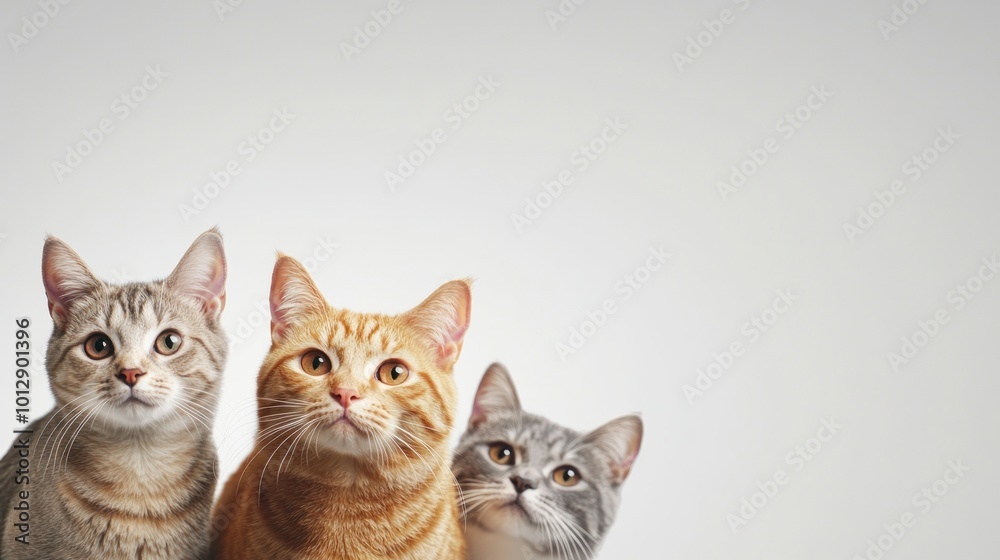 Obraz premium Three Curious Cats Looking Up