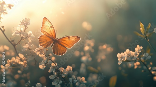 Butterfly in a Blooming Garden