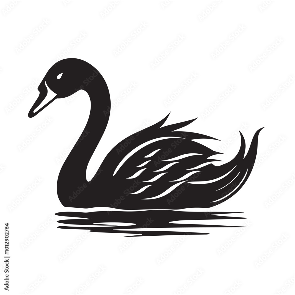 Naklejka premium black swan on white,swan, bird, animal, vector, illustration, water, silhouette, symbol, love, lake, nature, art, duck, birds, cartoon, drawing, feather, black, beak, icon, design, wing, swimming, swa