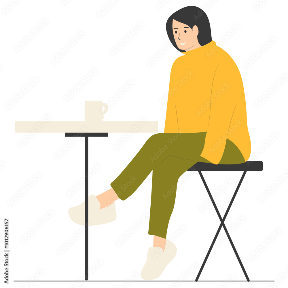Fototapeta premium People Sitting at the Restaurant Illustration. Talking and Drink Coffee or Tea. Isolated Vector Character.